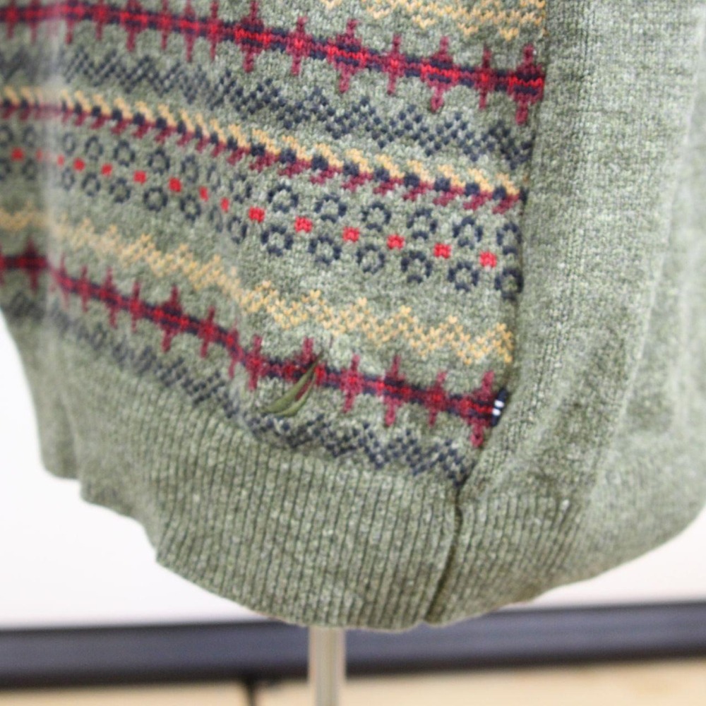 Nautica Men's XL Olive Fair Isle Grandpa Sweater 100% Cotton Retro Preppy - Picture 4 of 8